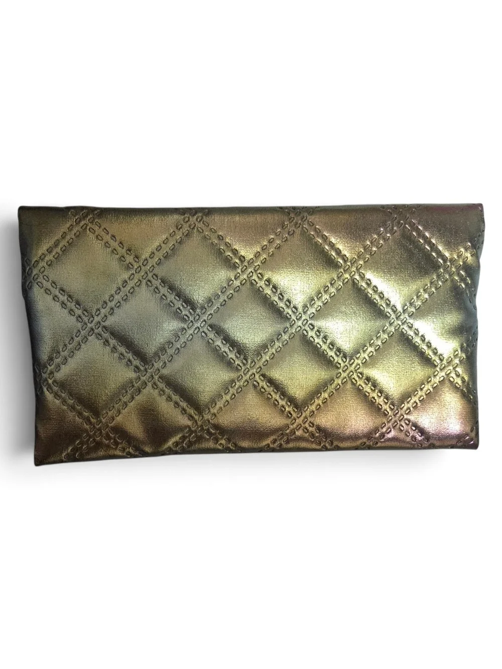 Iridescent Quilted Cosmetic Clutch with Navy Tassel